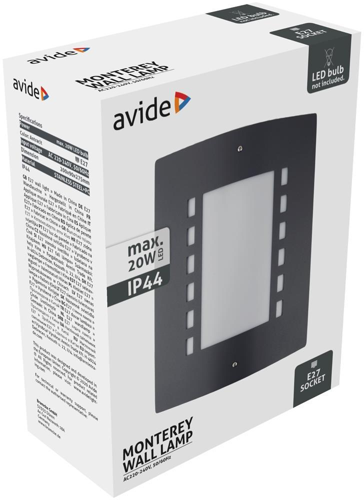 Avide Applique murale Monterey 1xE27 IP44 Anthracite - Avide