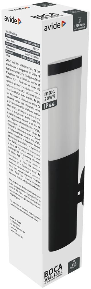 Avide Applique Murale Extérieure Boca 1xE27 IP44 Noir - Avide