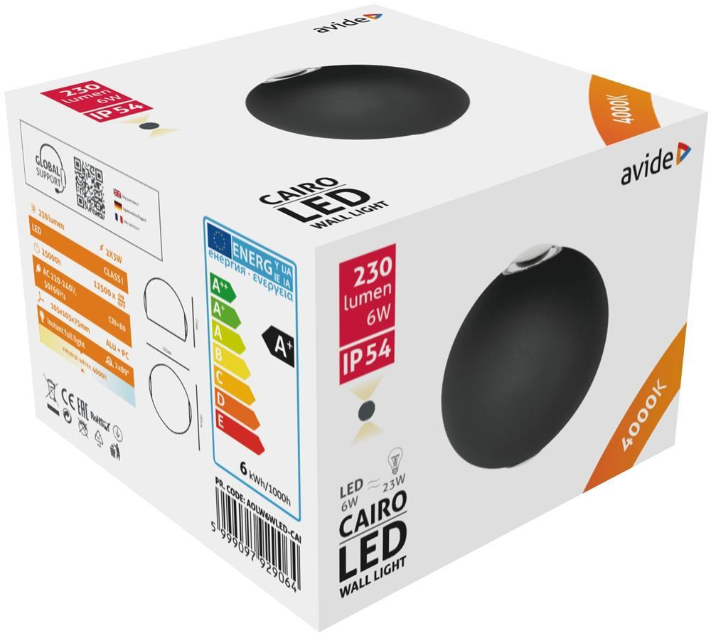 Avide Applique Murale Extérieure Cairo 2 voies LED 6W NW IP54 - Avide