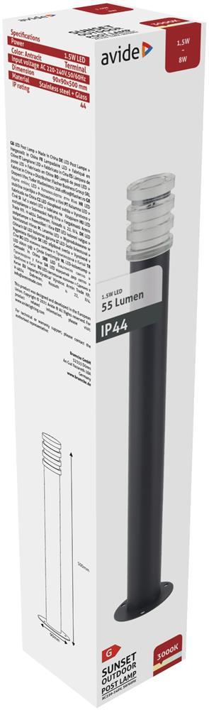 Avide Outdoor Post Lamp Sunset LED 1.5W WW 500mm IP44 Anthracite - Avide