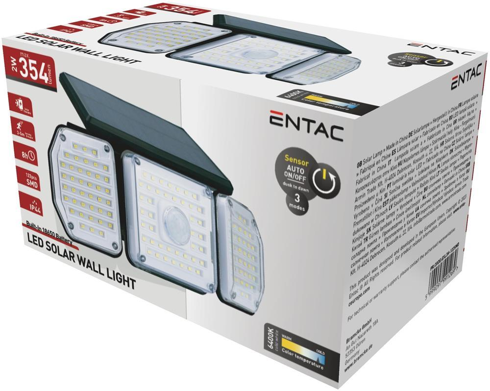 Entac Solar Plastic Wandlamp 2W SMD 3-kops met PIR - Entac