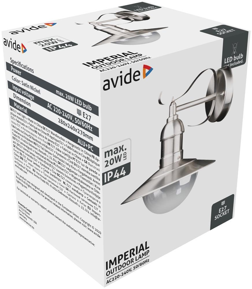 Avide Applique Murale Extérieure Imperial 1xE27 IP44 Acier Inoxydable - Avide