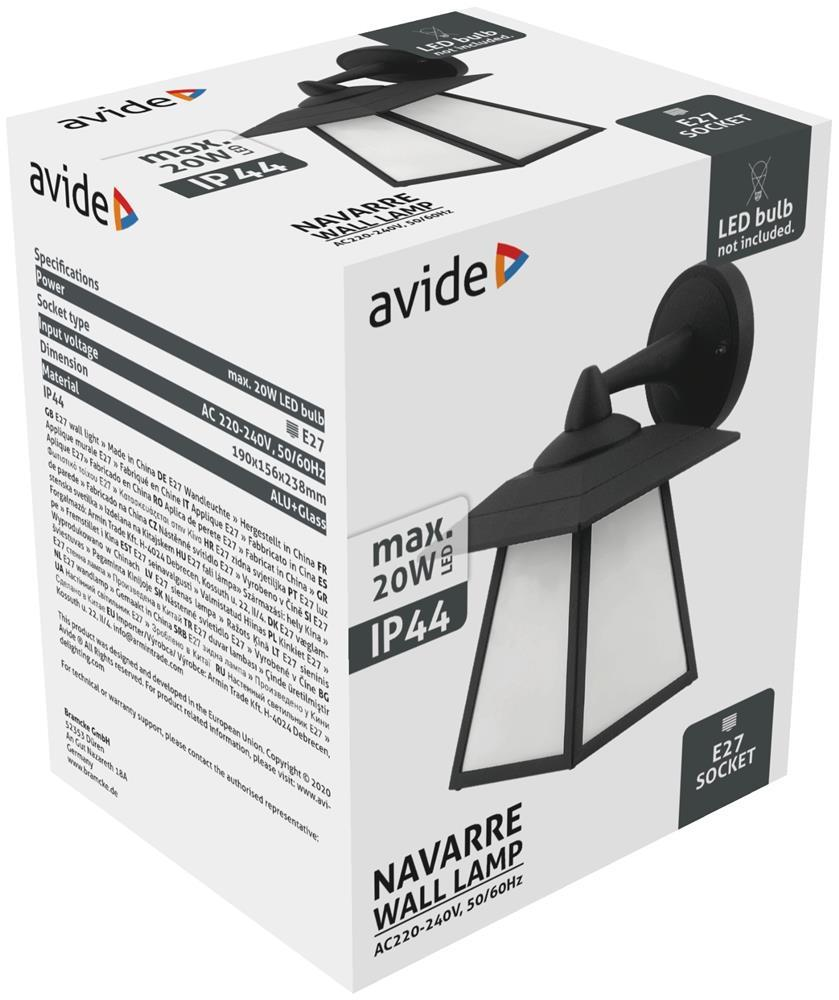 Avide Applique murale Navarre 1xE27 IP44 Noir - Avide
