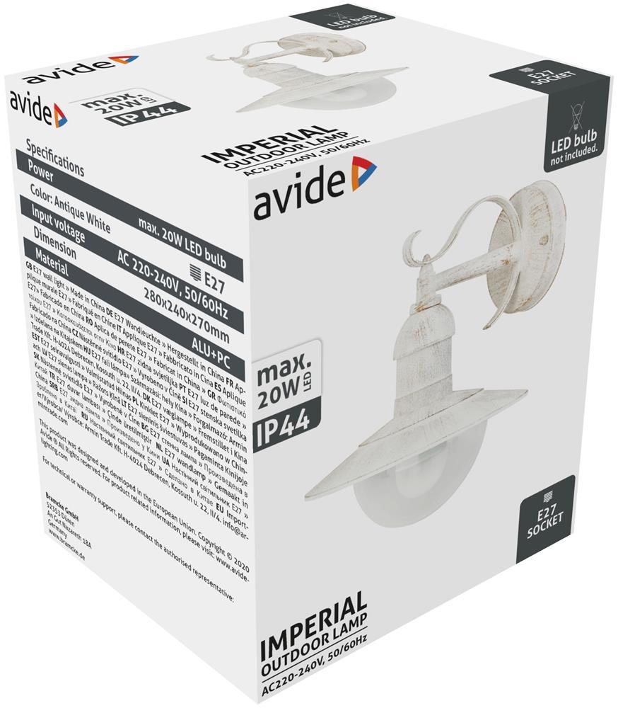 Avide Applique murale Imperial 1xE27 IP44 Blanc antique - Avide