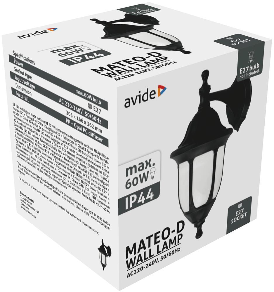 Avide Applique murale Mateo-D 1xE27 Noir IP44 - Avide