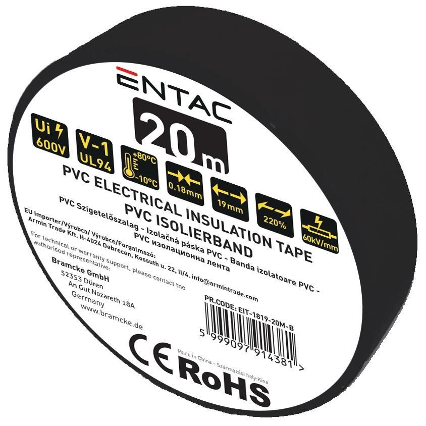 Entac Bande Isolante 0.18x19mm Noir 20m - Entac