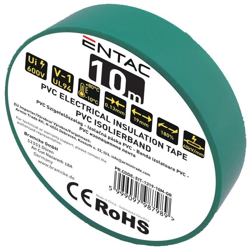 Bande isolante Entac 0.13x19mm Verte 10m - Entac