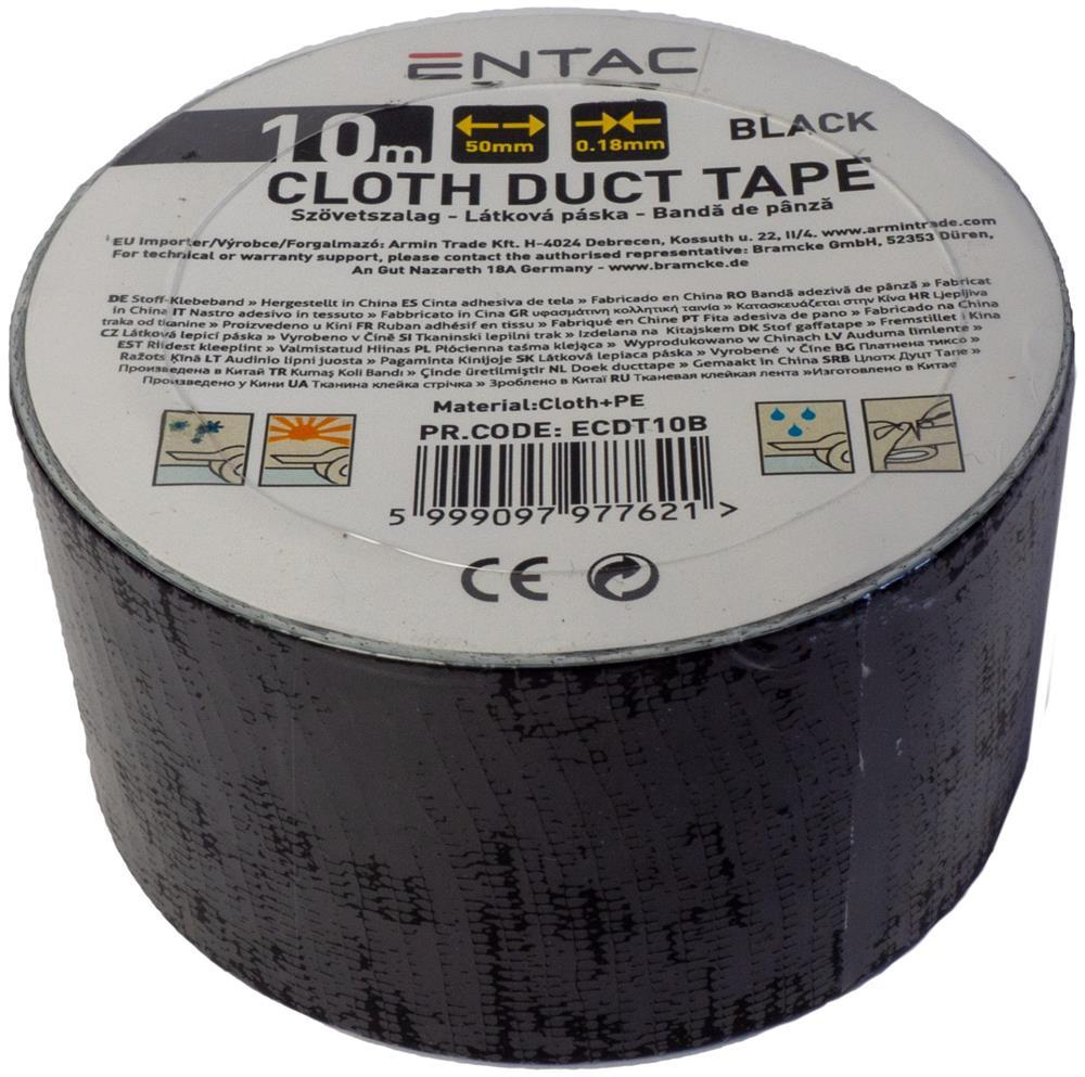 Entac Cloth Duct tape 0.18x50mm Zwart 10m - Entac
