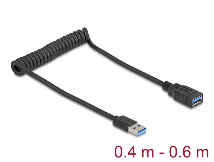 Delock USB 5 Gbps Spiralkabel Stecker Typ-A auf Buchse Typ-A 0,4 m bis 0,6
