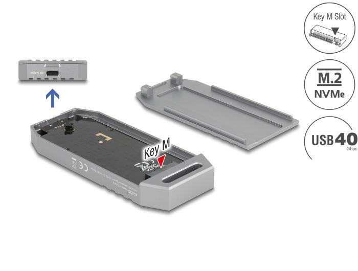 Delock M.2 NVMe SSD boîtier USB 40 Gbps – sans outil