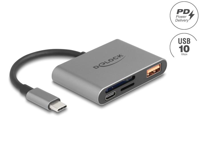 Delock USB-C™ lecteur de cartes pour cartes mémoire SD et Micro SD + USB 10 G