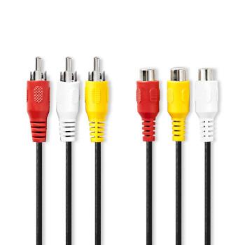 Composiet Videokabel 3x RCA Male 3x RCA Female Vernikkeld 480p - Nedis