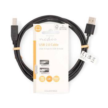 USB-Kabel USB 2.0 USB-A Male USB-B Male 480 Mbps Vernikkeld - Nedis
