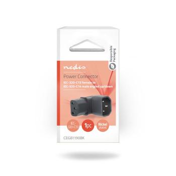 Verlengstekker IEC-320-C13 IEC-320-C14 90 Gehoekt Vernikkeld - Nedis