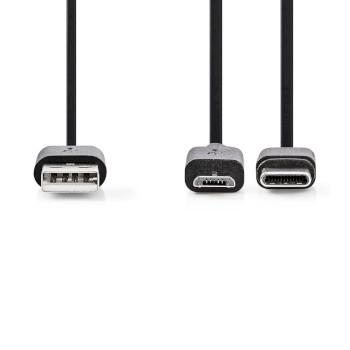Câble 2-en-1 USB 2.0 USB-A Mâle USB Micro-B Mâle / USB-C™ Mâle - Nedis