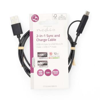 Câble 2-en-1 USB 2.0 USB-A Mâle USB Micro-B Mâle / USB-C™ Mâle - Nedis