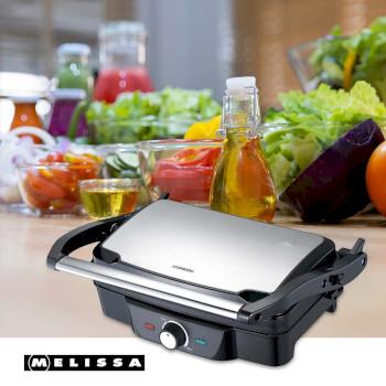 Panini / Grille de contact 1600W Noir / Boîtier supérieur en acier inoxydable - MELISSA