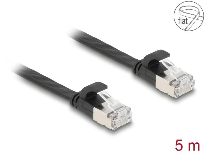 Delock RJ45 platte patchkabel Stekker naar Stekker Cat.6A 5 m zwart