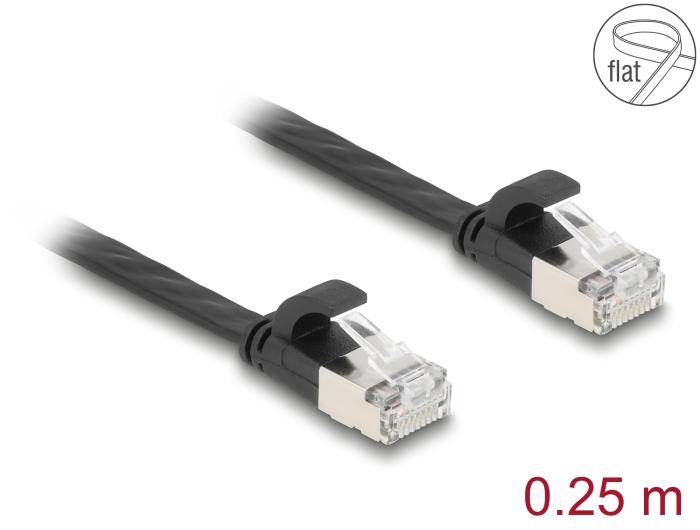 Delock RJ45 Câble patch plat Connecteur à Connecteur Cat.6A 0,25 m noir