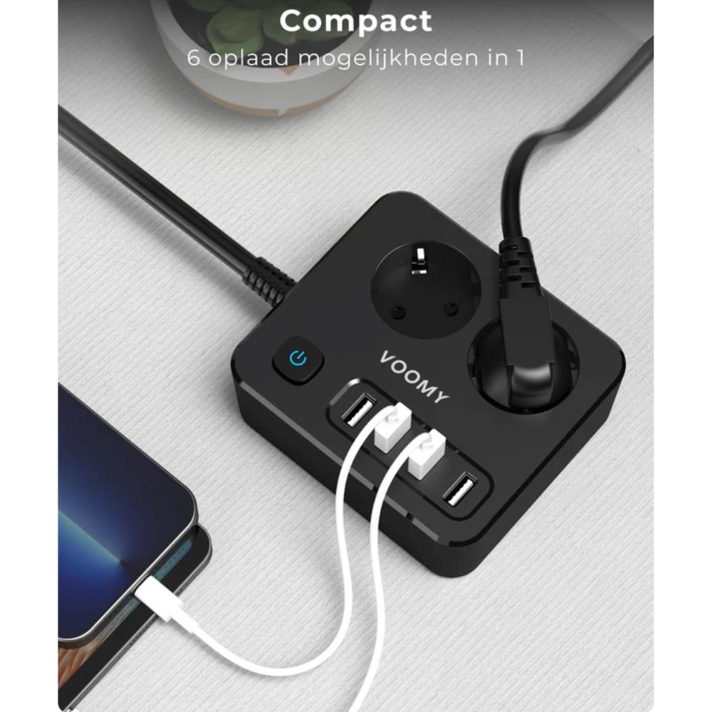 Multiprise 2 prises avec 4× prises USB-A et cordon d'alimentation