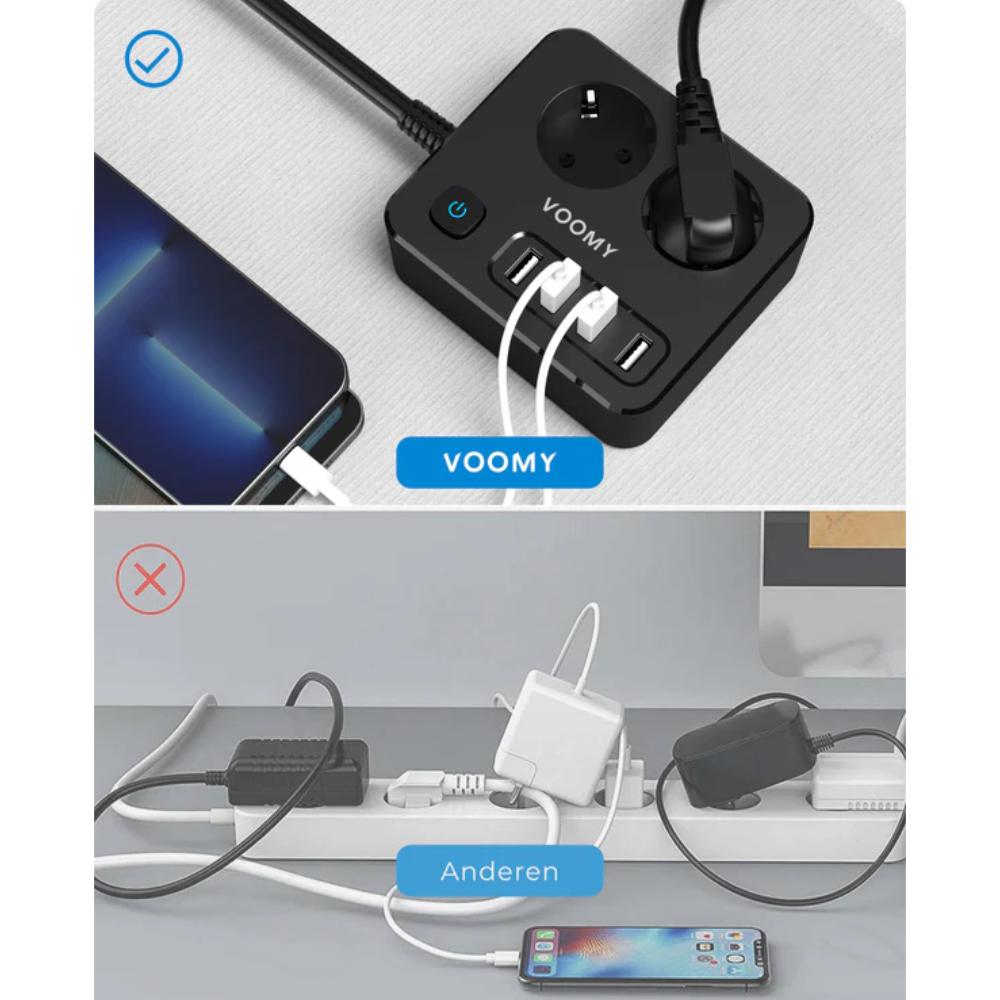 Multiprise 2 prises avec 4× prises USB-A et cordon d'alimentation