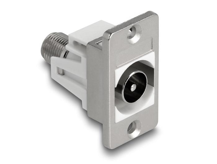 Delock Panel Mount IEC Stekker naar F Aansluiting zilver/wit