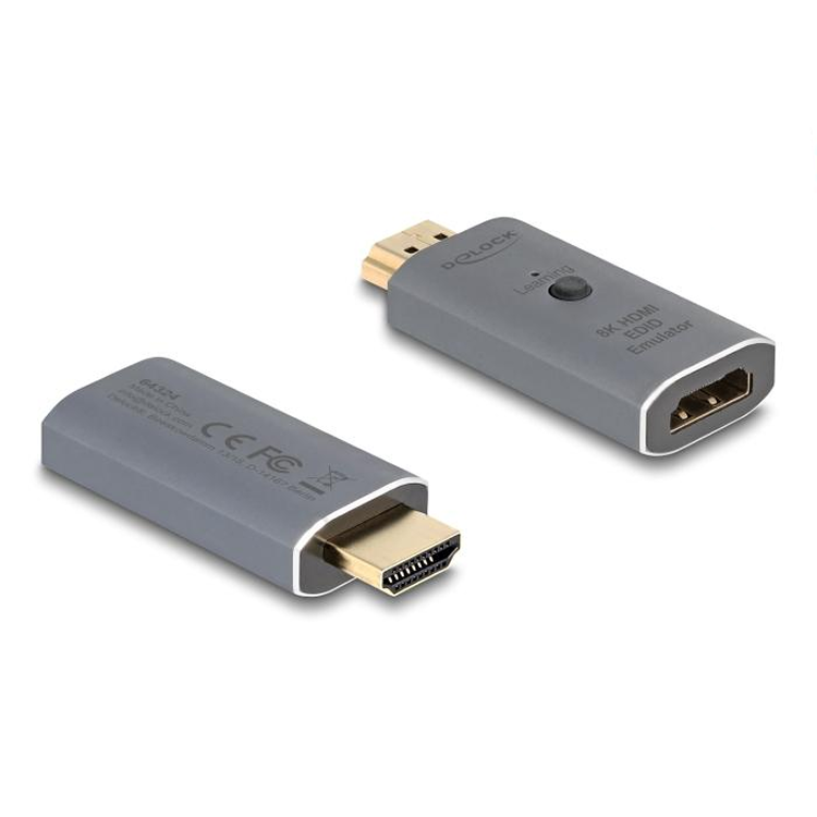 Émulateur EDID HDMI™ HDMI A mâle → HDMI A femelle – HDMI™ 2.1 – 8K@60HzrnCet émulateur EDID HDMI™ simule un écran connecté en fournissant des données EDID/DDC fixes ou enregistrées à la source. Cela maintient le signal vidéo actif et conserve la résolution définie, même lorsqu'aucun moniteur n'est connecté. L'émulateur peut utiliser des données EDID standard ou lire et enregistrer les données EDID d'un moniteur connecté.rnrnEntréesrn1× HDMI A mâle (19 broches).rnrnSortiesrn1× HDMI A femelle (19 broches).rnrnSupport d'image et de vidéornRésolution maximale : 7680 × 4320 à 60 Hz. La résolution réalisable dépend de la source et des équipements HDMI™ connectés.rnrnNiveau HDMIrnHDMI™ 2.1.rnrnFormats de couleur et d'imagernPrise en charge des signaux HDR selon les capacités de l'équipement connecté.rnrnSécuritérnPrise en charge de la protection HDCP.rnrnCommande et indicationrnBouton-poussoir pour la fonctionnalité EDID. Indication LED pour l'affichage de l'état.rnrnAlimentationrnAlimentation via la connexion HDMI™.rnrnFinitionrnBoîtier métallique. Finition de couleur anthracite.rnrnSpécificationsrn• Type de produit : Émulateur EDID HDMI™rn• Entrée : 1× HDMI A mâle (19 broches)rn• Sortie : 1× HDMI A femelle (19 broches)rn• Version HDMI : HDMI™ 2.1rn• Résolution max. : 7680 × 4320 @ 60 Hzrn• Prise en charge HDR : Ouirn• Prise en charge HDCP : Ouirn• Commande : Bouton-poussoirrn• Indication : LEDrn• Boîtier : Métalrn• Couleur : Anthracitern• Dimensions (L×l×H) : 54,8 × 23,3 × 10,8 mmrnrnExplication des termes utilisésrn• EDID : Structure de données dans laquelle un écran communique ses résolutions et propriétés prises en charge à la source.rn• DDC : Canal de communication au sein de HDMI™ par lequel les données EDID sont échangées entre la source et l'écran.rn• HDMI™ 2.1 : Spécification HDMI™ avec prise en charge des résolutions jusqu'à 8K à une bande passante plus élevée.rn• 7680 × 4320 @ 60 Hz : Résolution d'image de 7680 × 4320 pixels avec un taux de rafraîchissement de 60 images par seconde.rn• HDR : Technique d'image avec une plus grande plage dynamique entre les parties claires et sombres, si elle est prise en charge par l'équipement.rn• HDCP : Protocole de sécurité pour la protection des signaux vidéo et audio numériques.rn• Émulateur EDID : Appareil qui fournit des données EDID à une source HDMI™ sans qu'un écran ne doive être physiquement présent.rn