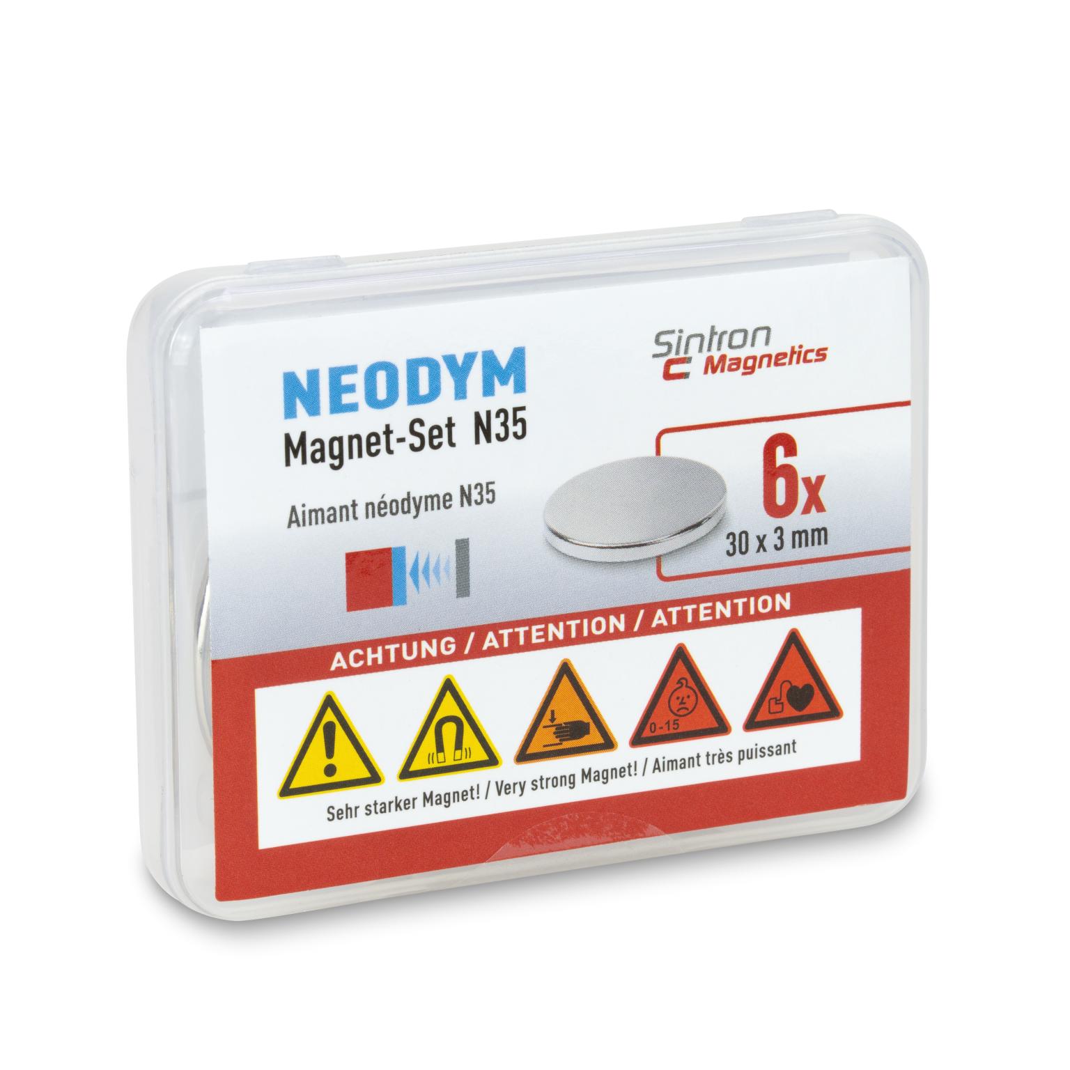 Sintron Magnetics N35 Aimants néodyme - Jeu de 6 pièces 30 x 3 mm