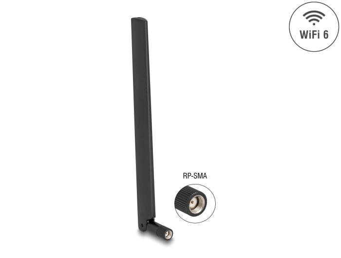 Antenne Delock WiFi 6 RP-SMA 3 - 6 dBi omnidirectionnelle avec articulation inclinable
