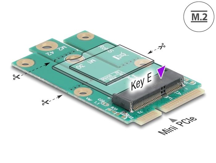 Adaptateur Delock Mini PCIe mâle vers emplacement M.2 Key E