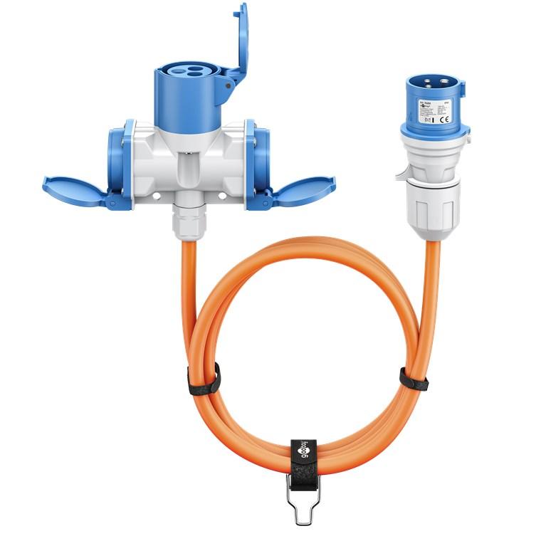 CEE-adapterkabel, CEE-stekker op 1x CEE-contrastekker en 2x contrastekker - Goobay