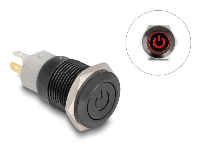 Delock Drukknop voor inbouw zwart 16 mm 12 V 5 x soldeer aansluiting LED r