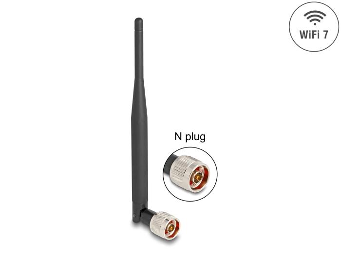 Antenne WiFi 7 Delock Connecteur N 2 - 3 dBi 20,6 cm omnidirectionnelle avec fonction pivotante