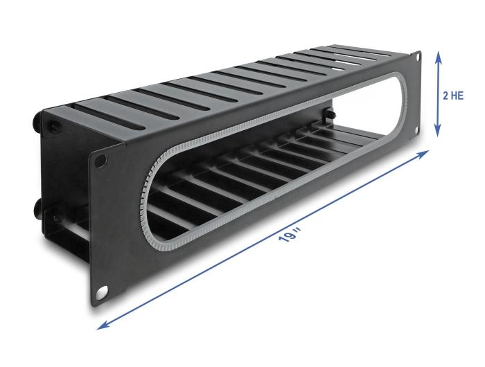 Delock 19″ 2 HE Patchpanel de gestion des câbles avec ouverture et protection anti-arêtes