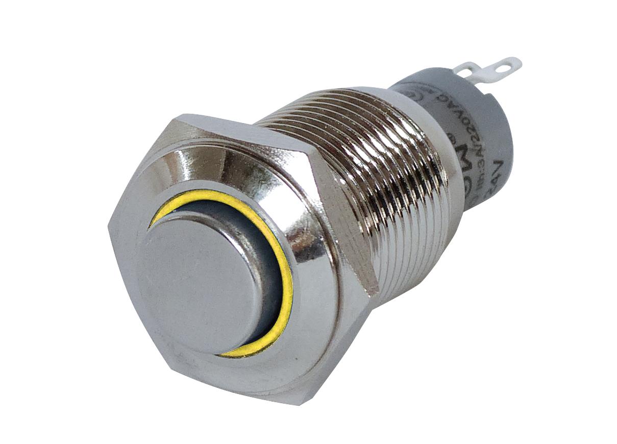 Volle metalen drukknop met ringverlichting geel