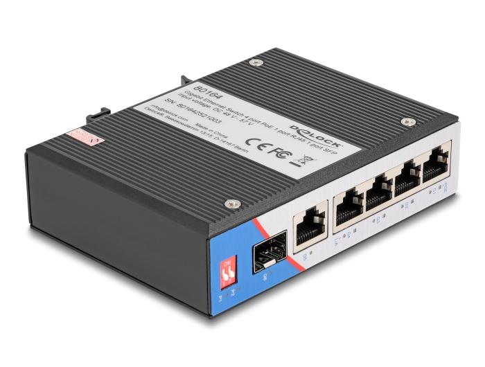 Delock Switch Gigabit Ethernet Industriel 4 ports PoE 1 port RJ45 1 port SFP