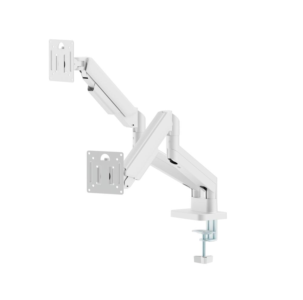 Bras de moniteur double à mouvement complet avec vérin à gaz, 17“-32'', blanc