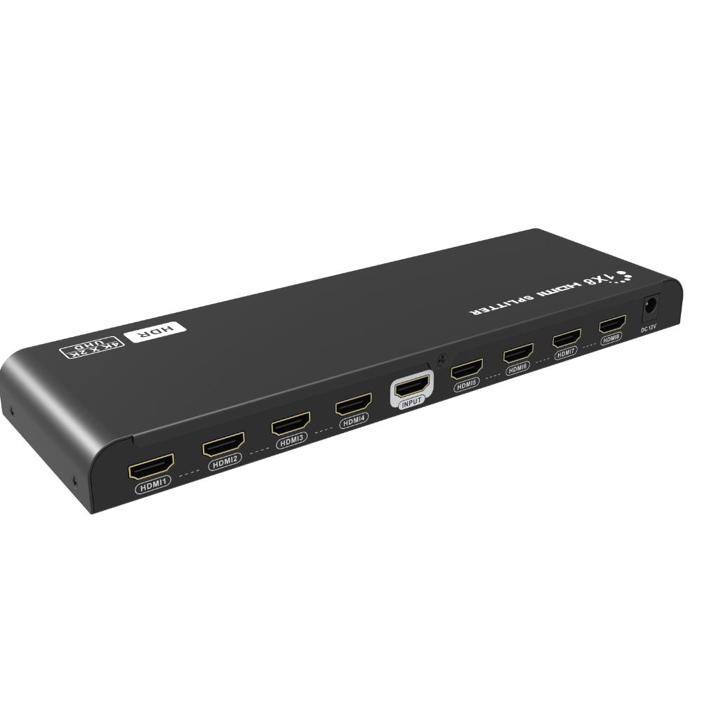• Merk: Allteq • Product: 8-poorts A/V HDMI splitter • Model: LK318EDID-V3.0 • Ingang: 1 x HDMI female • Uitgang: 8 x HDMI female • Max. resolutie: 4K@60Hz • Materiaal: metaal • Kleur: zwart • Afmetingen: 262 x 81.6 x 23.5 mm • Gewicht: 8.1 kg • Bedrijfstemperatuur: 0C tot 60C Allteq 8-poorts A/V HDMI splitter De Allteq 8-poorts A/V HDMI splitter is de ideale oplossing om één HDMI signaal te verdelen naar acht afzonderlijke uitgangen. Dit maakt het eenvoudig om meerdere beeldschermen, televisies of projectoren tegelijk aan te sturen met één HDMI-bron. Dankzij de hoogwaardige metalen behuizing is het apparaat stevig en duurzaam, en blijft de splitter zelfs bij intensief gebruik betrouwbaar functioneren. Met ondersteuning voor een maximale resolutie van 4K bij 60Hz worden zowel beeld als geluid haarscherp en vloeiend doorgegeven. Eigenschappen van het product De splitter is ontworpen voor eenvoudig gebruik en kan direct aangesloten worden zonder dat extra software of installatie nodig is. Dankzij de compacte afmetingen van 262 x 81.6 x 23.5 mm en de robuuste metalen behuizing past het apparaat gemakkelijk in elk A/V-systeem. Met een bedrijfstemperatuur van 0 tot 60C functioneert de splitter betrouwbaar onder uiteenlopende omstandigheden. Het gewicht van 8.1 kg zorgt voor stabiliteit en bevestigt de degelijkheid van het ontwerp. Kenmerken • Verdeelt één HDMI-signaal naar acht HDMI-uitgangen • Ondersteunt resoluties tot 4K bij 60Hz • Solide metalen behuizing voor extra duurzaamheid • Geen software-installatie nodig, direct gebruiksklaar Technische informatie De splitter beschikt over één HDMI female ingang en acht HDMI female uitgangen. Het apparaat is geschikt voor gebruik in uiteenlopende omgevingen en systemen dankzij zijn brede temperatuurbereik en stabiele prestaties. Door de hoogwaardige afwerking en ondersteuning voor hoge resoluties is de splitter ideaal voor professioneel gebruik in onder meer vergaderruimtes, presentaties of thuisbioscopen. 