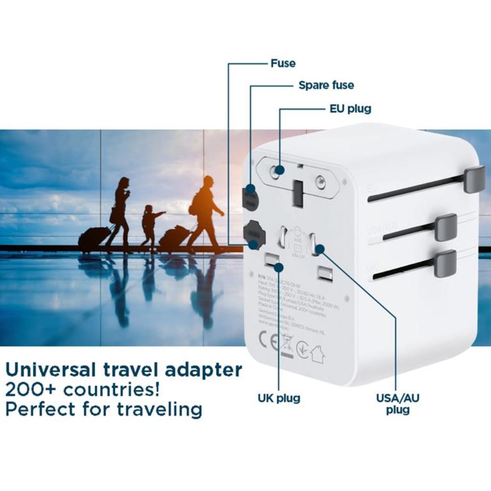 Adaptateur de voyage universel avec chargeur USB, 70 W, blanc