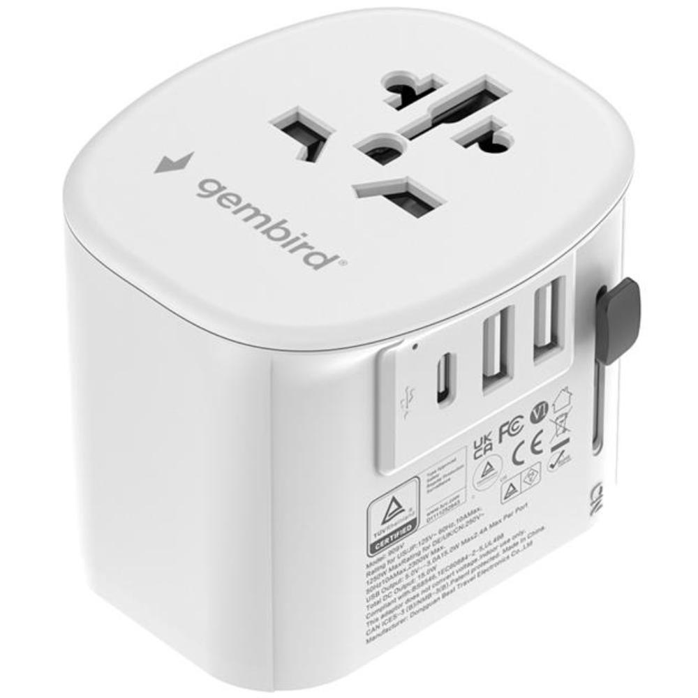 Prise de voyage universelle mise à la terre avec chargeur USB, 15 W, blanche
