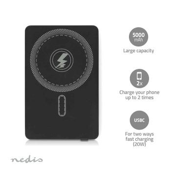 Powerbank 5000 mAh Draadloos opladen 1.67 / 2.22 / 3.0 A Outputs: - Nedis