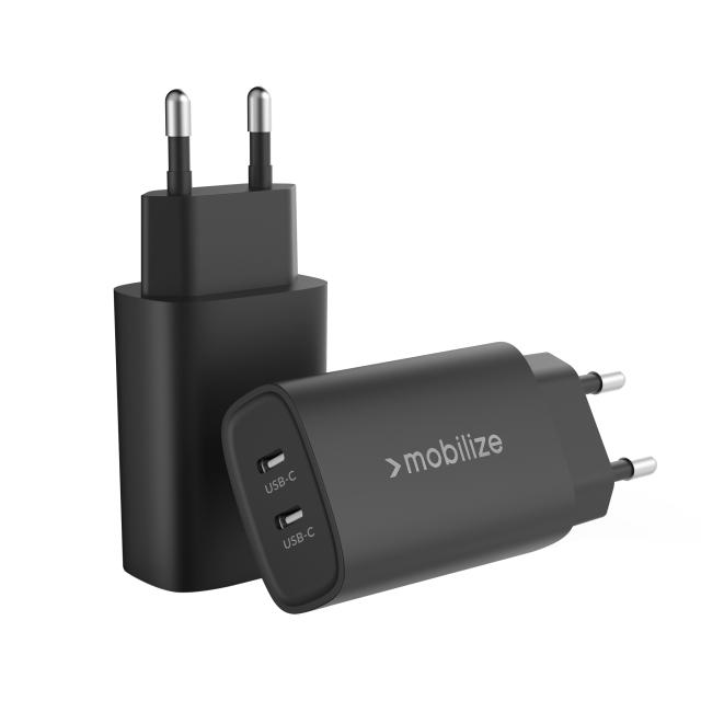 Mobilize Wall Charger 2x USB-C GaN 45W with PD/PPS Black - Mobilize