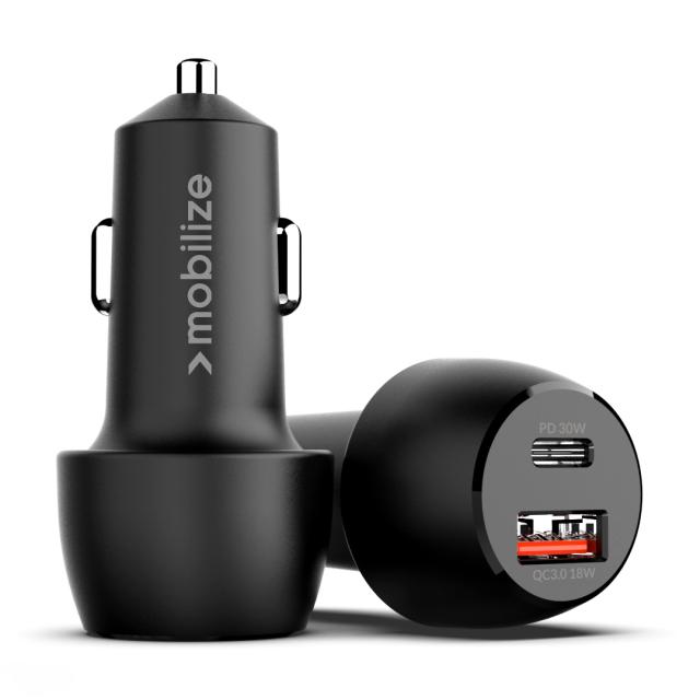 Mobilize Car Charger USB + USB-C 48W with PD/PPS and QC Black - Mobilize