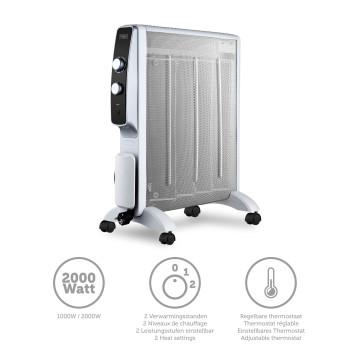 Chauffage électrique mobile en mica avec roues 2000W Blanc - Trebs