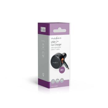 Autolader 30 W 2.4 / 3.0 A Outputs: 1 USB-C™ intrekbare kabel - Nedis