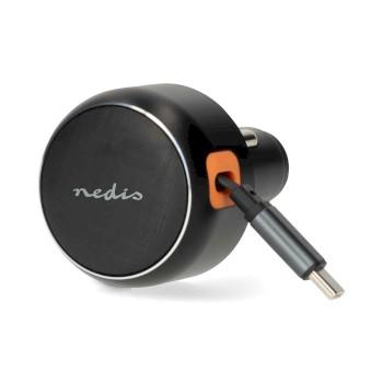 Autolader 30 W 2.4 / 3.0 A Outputs: 1 USB-C™ intrekbare kabel - Nedis