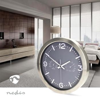 Wandklok Diameter: 300 mm Roestvrij Staal Stille beweging - Nedis