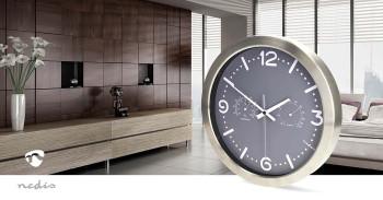 Wandklok Diameter: 300 mm Roestvrij Staal Stille beweging - Nedis