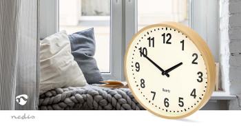 Horloge mural Diamètre : 300 mm Plastique Mouvement silencieux Bois - Nedis