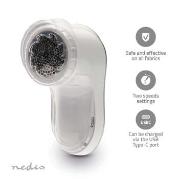 Pluizenverwijderaar Ingebouwde Lithium-Ion Kleding / Textile Wit - Nedis